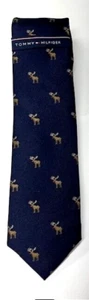 $65 NWT - TOMMY HILFIGER Blue RUDOLPH MOOSE RED NOSE Christmas SILK TWILL TIE - Picture 1 of 4