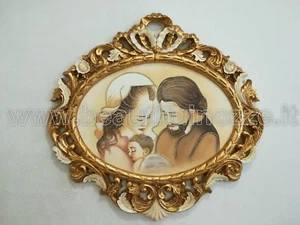 QUADRO OVALE SACRA FAMIGLIA IN FOGLIA AVORIO/ORO E CRISTALLI CAPOLETTO CAPEZZALE - Imagen 1 de 1