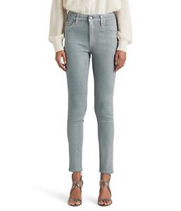 Ralph Lauren Women's Metallic High Rise Skinny Ankle Jeans Blue Size 12