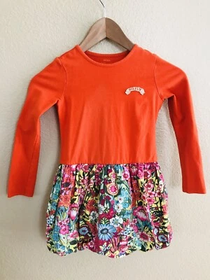 Vestido de Diseñador OILILY Niñas Talla 4 Naranja Floral Volantes Dobladillo Burbuja Manga Larga Foto 1 de 4