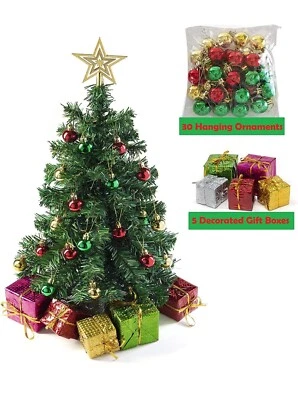 DIY Tabletop Mini Artificial Xmas Tree with Star Treetop, Tiny Gift Boxes - Image 1 of 3