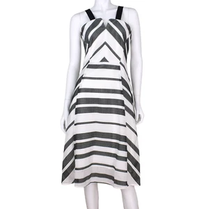 Veronika Maine The Individual Midi Dress Size 10 Striped Mesh Black & White - Picture 1 of 6
