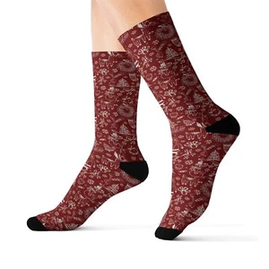 Rote Weihnachtsmuster Erwachsene und Jugendliche Sublimation Socken perfekt zum Verschenken  - Bild 1 von 13