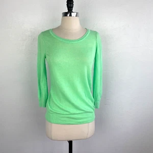 Olivia Sky Womens Sweater Medium Bright Green Linen Rayon Lightweight Pullover - Picture 1 of 10