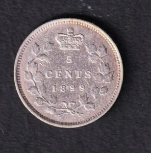 Canada 1899 5 Cents Small Nickel Queen Victoria .925 Sterling Silver Coin - Picture 1 of 2