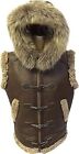 Leather Sheepskin Gillet Shearling Brown Hooded Vest