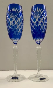 Godinger Crystal Legends Cobalt Blue Handcut Champagne Flutes Set Of 2 - Picture 1 of 6