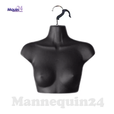 BLACK MANNEQUIN FEMALE CHEST TORSO DRESS FORM with REMOVAL HANGER for HANGING - Image 1 of 3