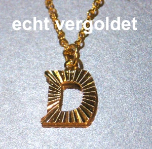 EDLE HALSKETTE Buchstabe D Kette echt vergoldet Namenskette Buchstabenkette - Picture 1 of 1