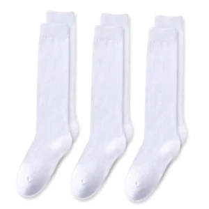  Girls Knee High Socks Seamless Cotton School 8-11 Years Plain White 3 Pack - Picture 1 of 7