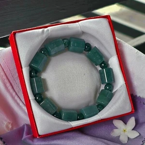 High Quality Jade Ocean Blue Jade Bracelet Barrel Shape Some Snow Width 11-12mm - Picture 1 of 10