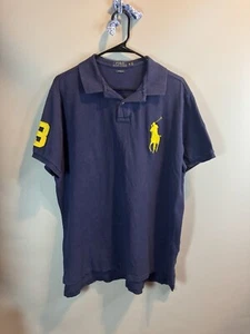 Polo Ralph Lauren Custom Fit Big Pony #3 Polo Shirt Navy Blue Yellow Men's XL - Picture 1 of 16