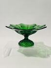 Dotted Footed Glass Compote Ruffled Spike Edge Green Bowl Dish Mid Century Vtg