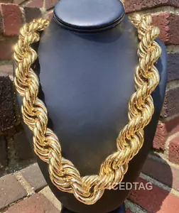 Men's Hip Hop 14K Gold Plated Dookie Hollow Chunky Rope Chain Necklace 36" 30MM - Picture 1 of 4