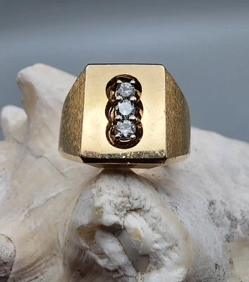 14k .585 Gold .15 ctw Diamond Everbrite Gambler Mafia Signet Sz 10 Ring Au 24227 - Image 1 of 4