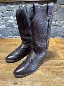 Men’s Justin Cowboy Vintage Western Boots Burgundy Self Stitch Uppers Size 9.EE - Picture 1 of 8