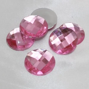 50 Pink Flatback Acrylic Rhinestone Round Gem Beads 18mm No Hole - Picture 1 of 6