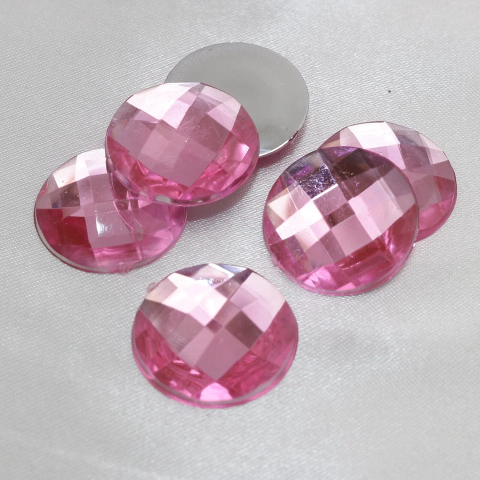 50 Pink Flatback Acrylic Rhinestone Round Gem Beads 18mm No Hole - Image 1 of 4