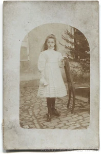 POSTCARD 1909 Czech antique photography confirmation girl Germany Cesky Krumlov - Picture 1 of 2