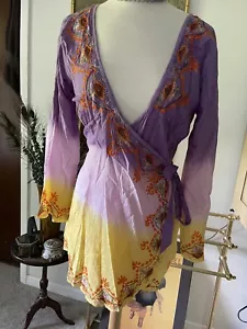 Debbie Katz South Beach Purple Embroidered Boho Coverup Large L New NWT SEXY - Picture 1 of 15