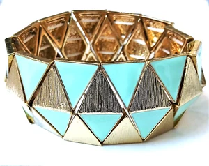 Pulsera BOHO Estilo Bohemio AZUL AZULADO Patrón TRIÁNGULO Dorado Vintage Inspirada en Bohemio - Imagen 1 de 12