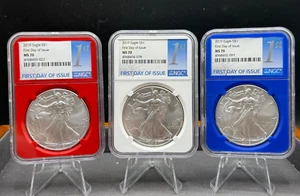 2019 American Silver Eagle Set of 3 NGC MS70 Red White Blue Core First Day Issue - Picture 1 of 7