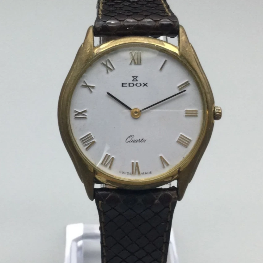 Vintage Edox Watch Unisex Swiss Made 33mm Gold Tone Leather Band New Battery - Image 1 of 4