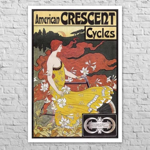 Poster American Crescent Cycles, 1899 | 22x32" Red-haired girl with bicycle - Picture 1 of 5
