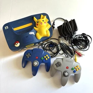Blue Pikachu Nintendo 64 + Controllers OEM Cords Cables TESTED WORKS NUS-101 USA - Picture 1 of 13