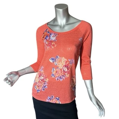 Camiseta Arizona Juniors Pequeña Naranja Floral Tejida Top Mangas Raglán 3/4 Foto 1 de 4