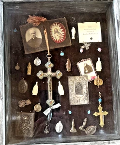 Amazing Antique Collection of Religious Metals Icons Relics Mosaic Cross Frame - Picture 1 of 11
