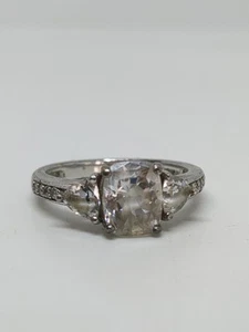 Vintage Sterling Silver 925 Cushion Three CZ Ring Size 9 - Picture 1 of 9