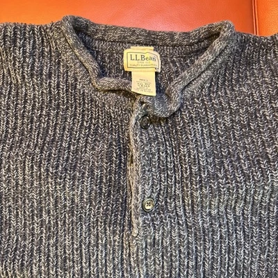 LL Bean Henley свитер мужской 2Xl синий тряпичный рулон шеи винтажный хлопок трикотажа читать - Изображение 1 из 4