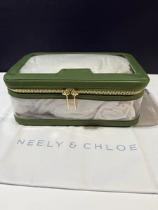Neely & Chloe Green Trim Clear Travel Case Makeup Organizer Cosmetic Bag 9x6x3.5 - Picture 1 of 7