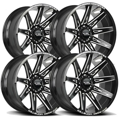 (Set-4) Off-Road Monster M25 22x12 5x5" -44mm Black/Milled Wheels Rims 22" Inch - Image 1 of 4