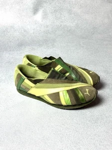 Archival Vintage Puma Flats Slip On Suede Leather Green Y2K 00's Women Size 37.5 - Picture 1 of 18