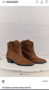 Mango STUDDED leather Ankle Boots Size 8 - Picture 1 of 8