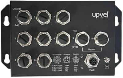 Upvel UET-0802C-M12-24V2U 10-Port Industrial M12 Unmanaged PoE+ Switch 24V - Image 1 of 4