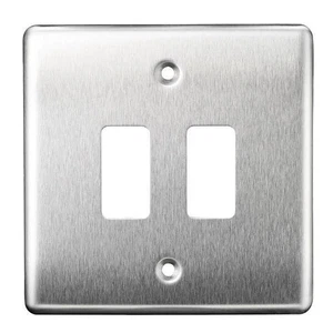 BG Nexus GNBS2 Grid Brushed Steel 2 Gang Front Plate - Picture 1 of 4
