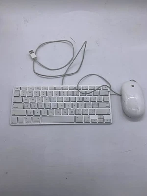Apple A1242 Wired Keyboard A1152 Mighty Mouse Set USB Mac White Tested - Image 1 of 4