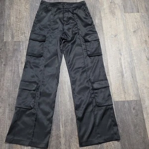 Forever 21 Women's Size Small Black Satin Look Cargo Pants - Picture 1 of 11