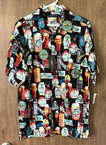 NWT Cactus Black Label Casual Button Down Shirt with Retro Beer Print Size L - Picture 1 of 5
