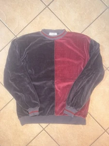 Vintage Christian Dior Velour Sweatshirt Colorblock Burgundy Black Brazil L - Picture 1 of 4