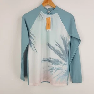 Target Boys Size 14 Youth Blue Long Sleeved Palm Print Rash Shirt Brand New Tags - Picture 1 of 14