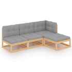 4-piece Outdoor Sofa Set Cushions Garden Patio Lounge Setting Solid Pine Wood