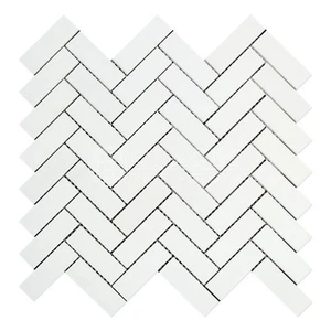 Thassos White Greek Marble 1 X 3 Herringbone Mosaic Tile - Picture 1 of 2