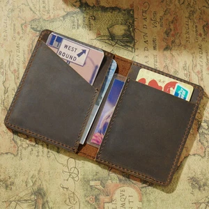 Men Genuine Leather Small Wallet ID Credit Cards Holder Mini Purse Travel Wallet - Picture 1 of 21