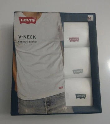 Paquete de 3 camisetas Top Levi's cuello en V algodón premium blancas para hombre talla mediana M nuevas Foto 1 de 4