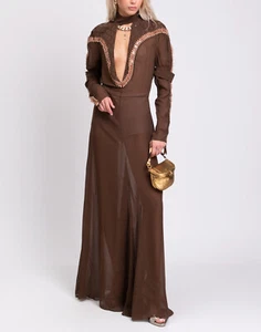 PVP € 3790 CHLOE Vestido Transparente con Llamaradas US2 FR34 XS Embellecido Contraste Detalle de Seda - Imagen 1 de 11