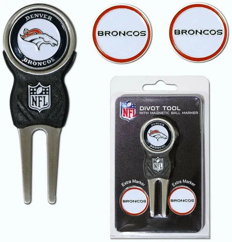 Team Golf NFL Denver Broncos Divot Tool with 3 Golf Ball Markers Pack, Markers Cover